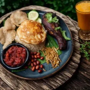 Nasi Lemak Ayam Berempah with Beverage